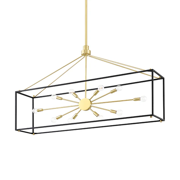 Glendale 10-Light 48 in Wide Linear Chandelier, Aged Brass/Hammered Black