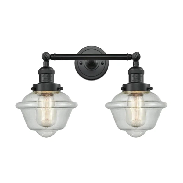 Franklin Restoration Bathroom Vanity Light with Clear Seedy Glass Shade, Matte Black