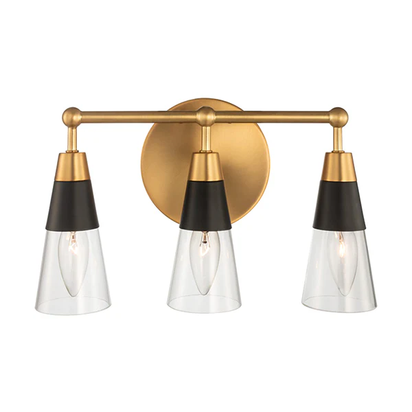 Ponti 3-Light 14 in Bathroom Vanity Light, Matte Black/New Brass
