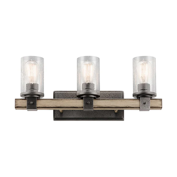 Barrington 3-Light Bathroom Vanity Light with Clear Seedy Glass Shade, Anvil Iron