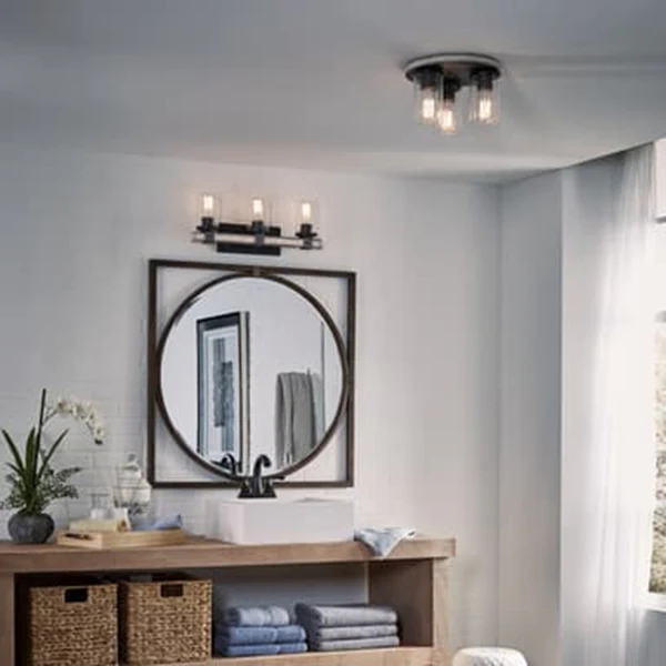 Barrington 3-Light Bathroom Vanity Light with Clear Seedy Glass Shade, Anvil Iron - Image 3