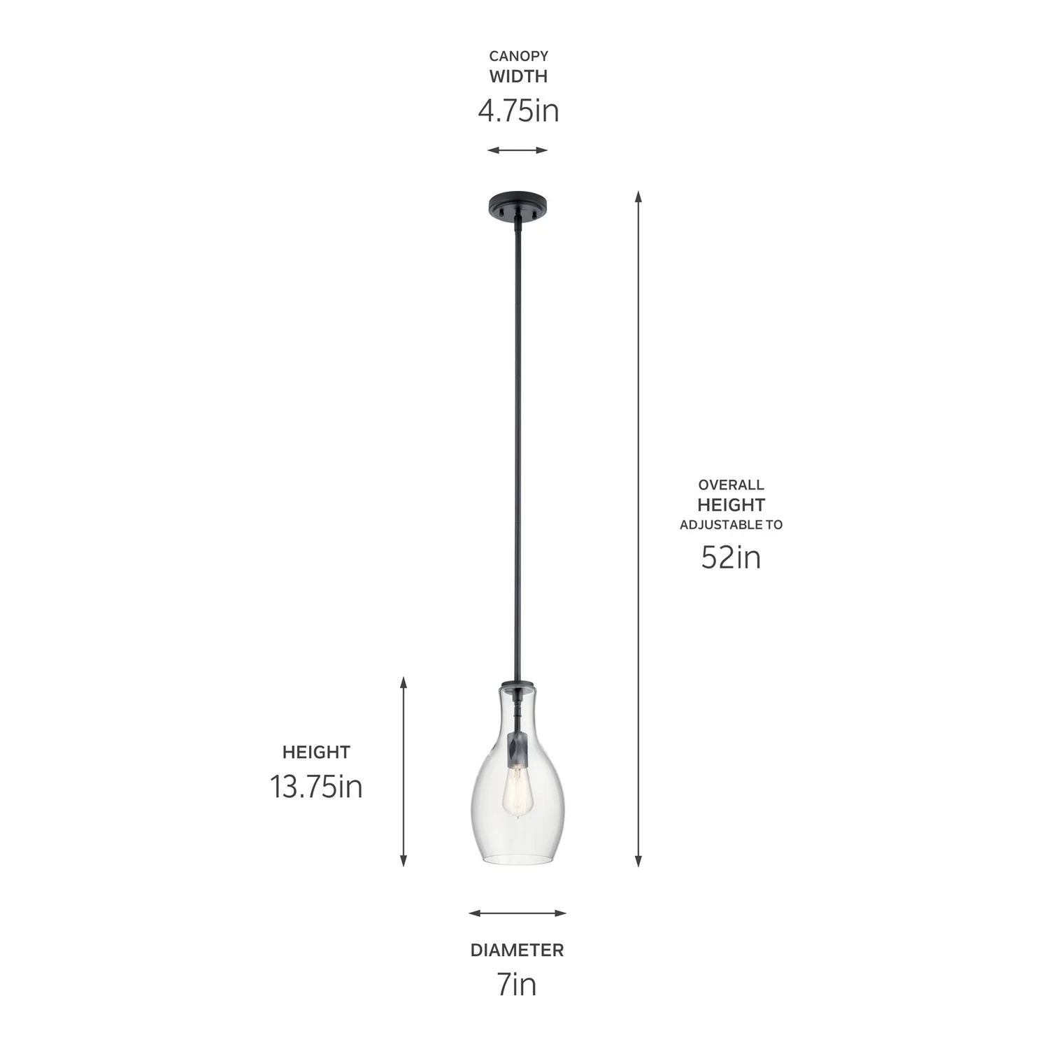 Everly 1-Light 7 in Diameter Pendant, Black - Image 3