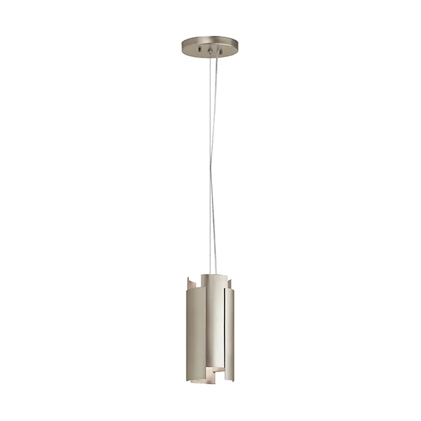 Moderne 1-Light Pendant with Polycarbonate Cylinder Shade, Satin Nickel