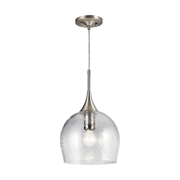 Sloane 1-Light Pendant withClear Hammered Glass, Brushed Nickel