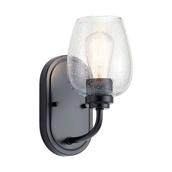Valserrano 1-Light Clear Seeded Glass Wall Sconce, Black