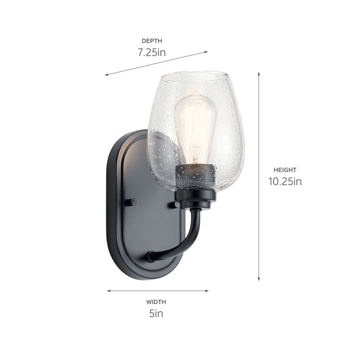 Valserrano 1-Light Clear Seeded Glass Wall Sconce, Black - Image 3