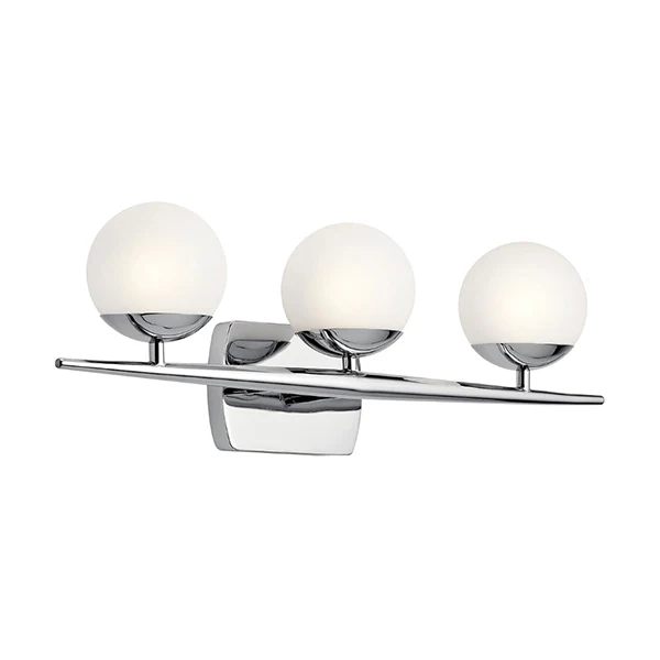 Jasper 3-Light Bathroom Vanity Light with Satin Etched Cased Opal Glass, Chrome - Image 2