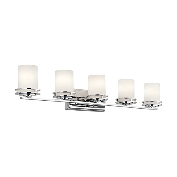 Hendrik 5-Light Bathroom Vanity Light with Satin Etched Cased Opal Glass, Brushed Nickel