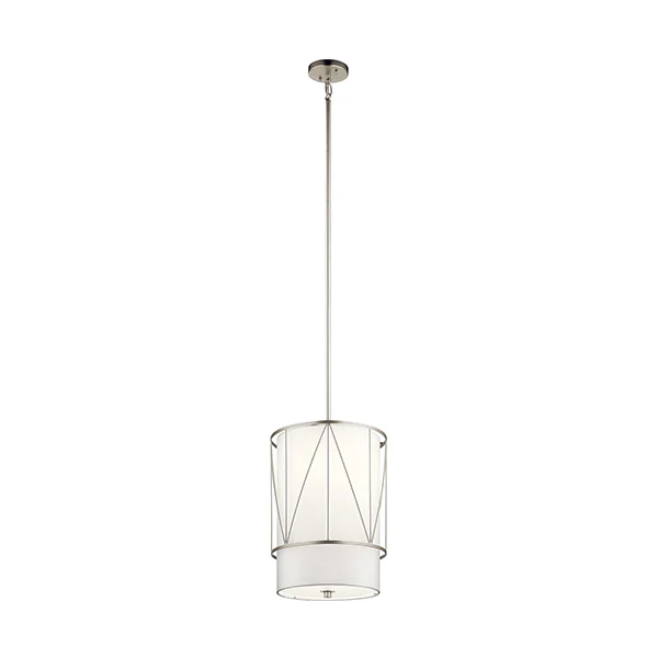 Birkleigh 1-Light Pendant with Fabric Cylinder Shade, Satin Nickel