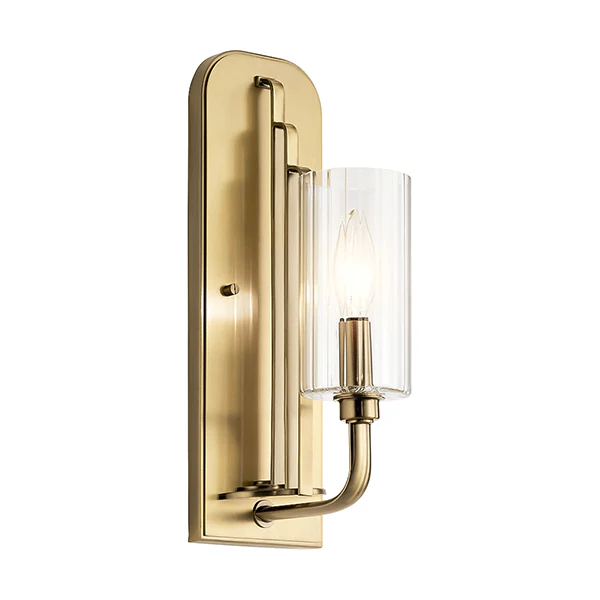 Kimrose 1-Light Clear Fluted Glass Wall Sconce, Brushed Natural Brass