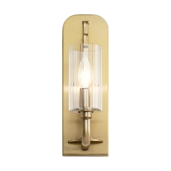Kimrose 1-Light Clear Fluted Glass Wall Sconce, Brushed Natural Brass - Image 2