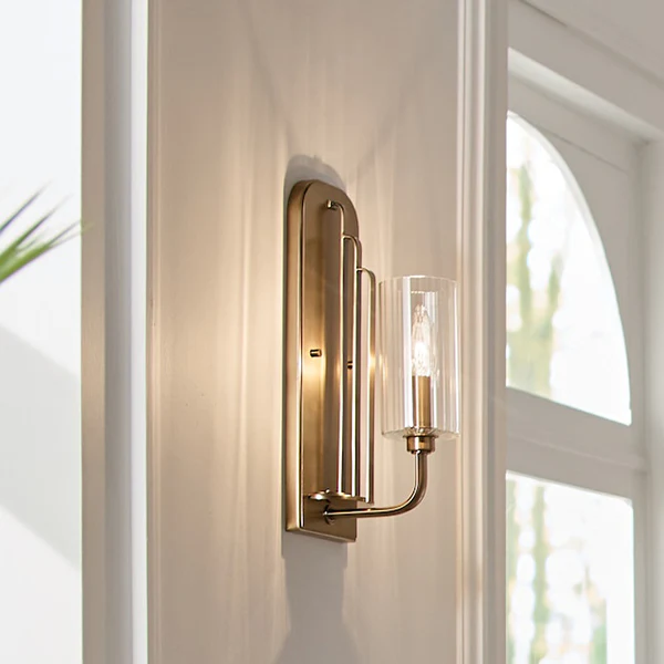 Kimrose 1-Light Clear Fluted Glass Wall Sconce, Brushed Natural Brass - Image 3