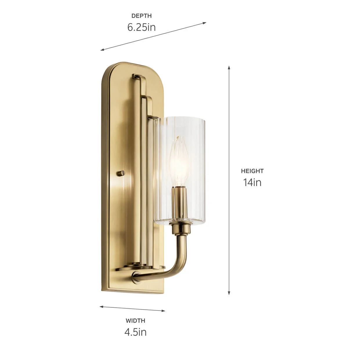 Kimrose 1-Light Clear Fluted Glass Wall Sconce, Brushed Natural Brass - Image 5