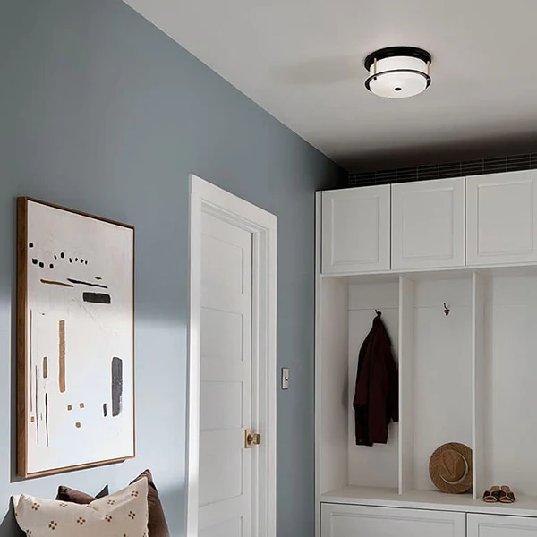 Brit Ceiling Light Flush Mount 2-Light Satin Etched Cased Opal Glass, Black/Champagne Bronze - Image 3