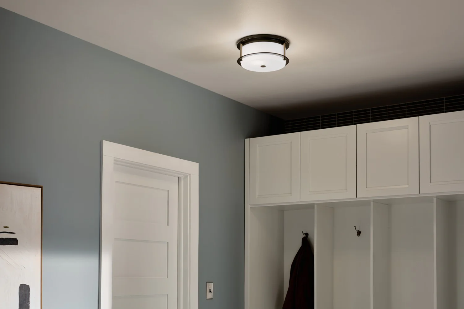 Brit Ceiling Light Flush Mount 2-Light Satin Etched Cased Opal Glass, Black/Champagne Bronze - Image 5