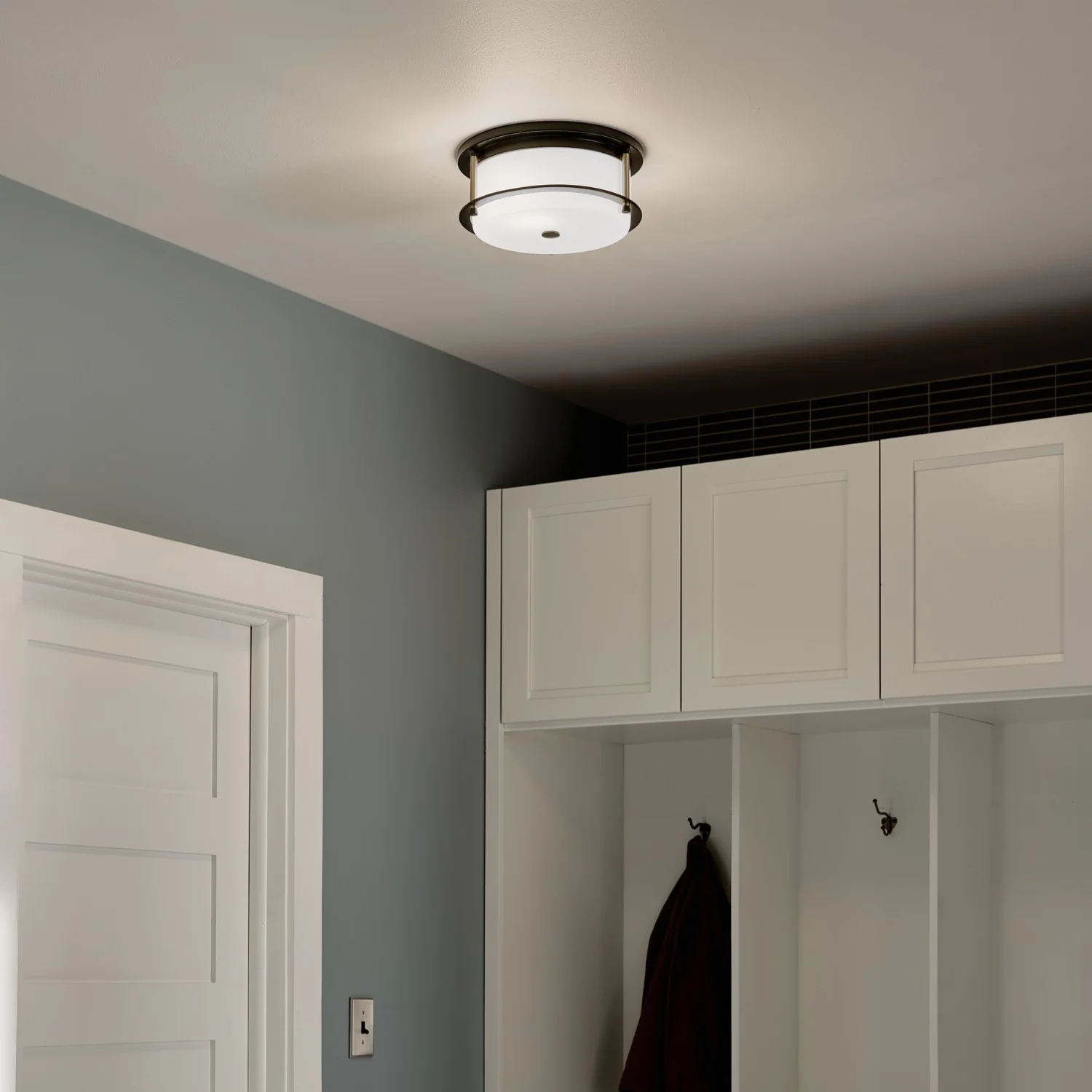Brit Ceiling Light Flush Mount 2-Light Satin Etched Cased Opal Glass, Black/Champagne Bronze - Image 6