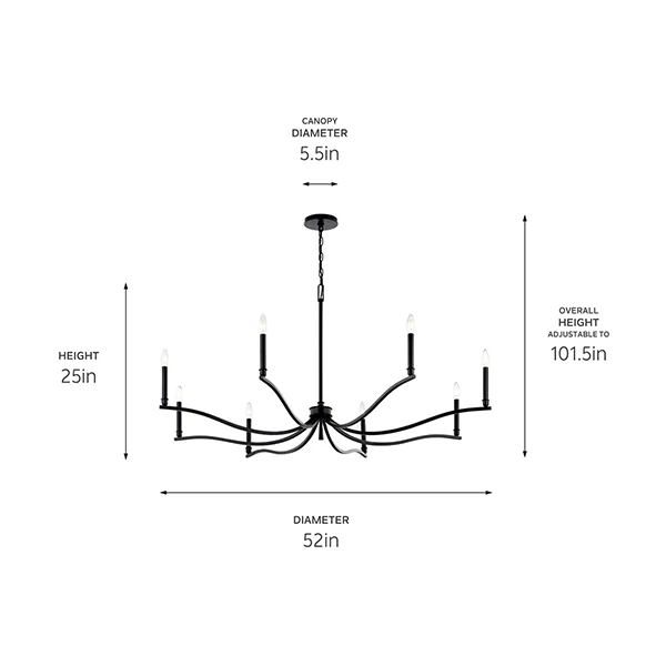 Malene 8-Light 52 in 1-Tier Chandelier, Black - Image 2