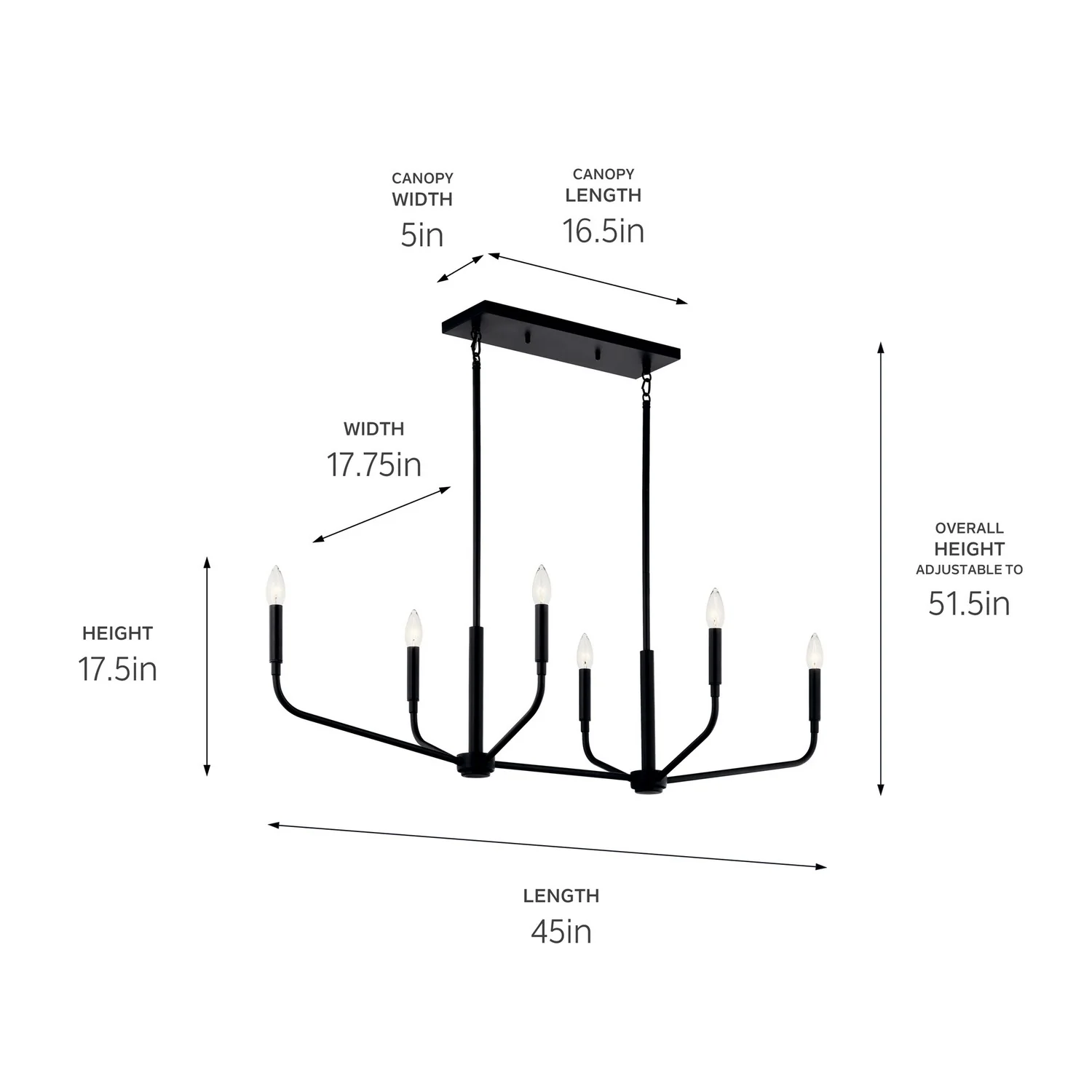 6-Light 60W Chandelier, Black - Image 3