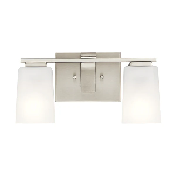 Roehm 2-Light Clear Bathroom Vanity Light with Satin Etched Glass, Brushed Nickel
