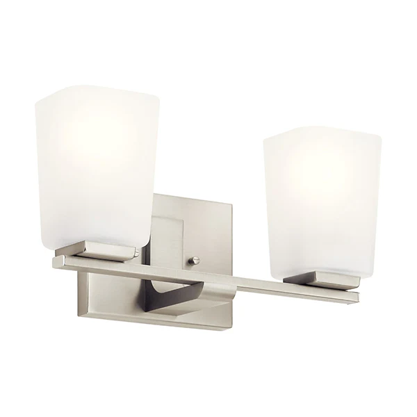 Roehm 2-Light Clear Bathroom Vanity Light with Satin Etched Glass, Brushed Nickel - Image 2