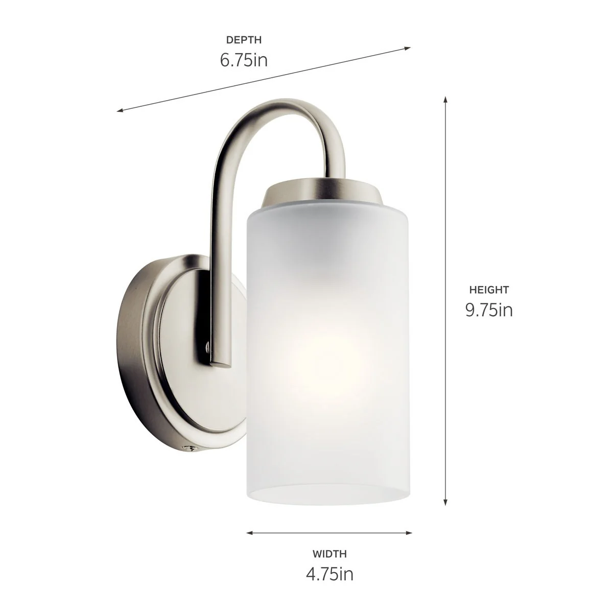 Kennewick 1-Light with Clear Satin Etched Glass Wall Sconce, Brushed Nickel - Image 3