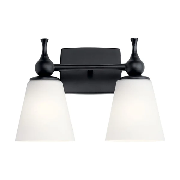Cosabella 2-Light Bathroom Vanity Light with Satin Etched Cased Opal Glass, Black