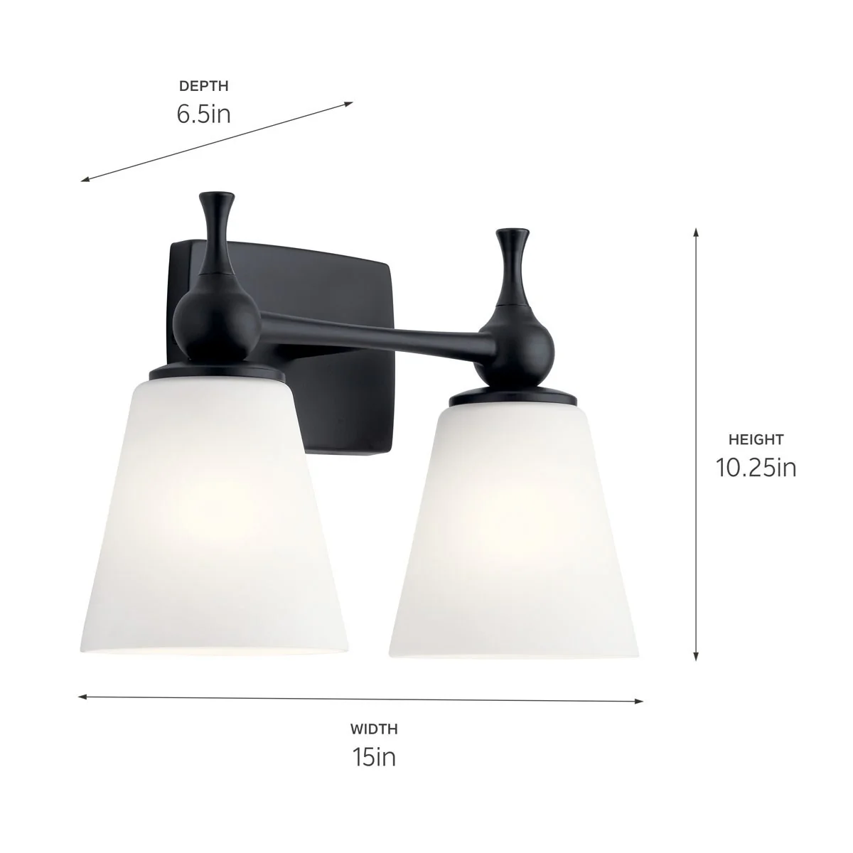 Cosabella 2-Light Bathroom Vanity Light with Satin Etched Cased Opal Glass, Black - Image 4
