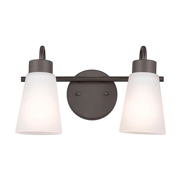Erma 2-Light Bathroom Vanity Light with Satin Etched Glass, Olde Bronze