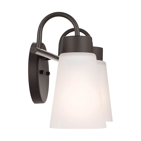 Erma 2-Light Bathroom Vanity Light with Satin Etched Glass, Olde Bronze - Image 2
