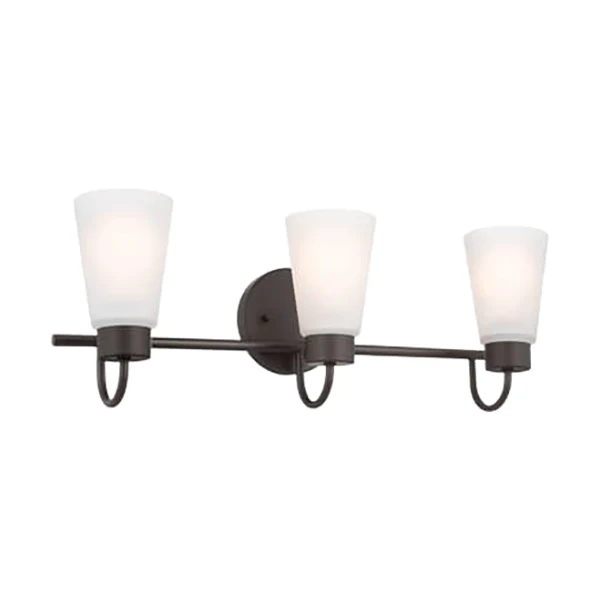 Erma 3-Light Clear Bathroom Vanity Light with Satin Etched Glass, Olde Bronze