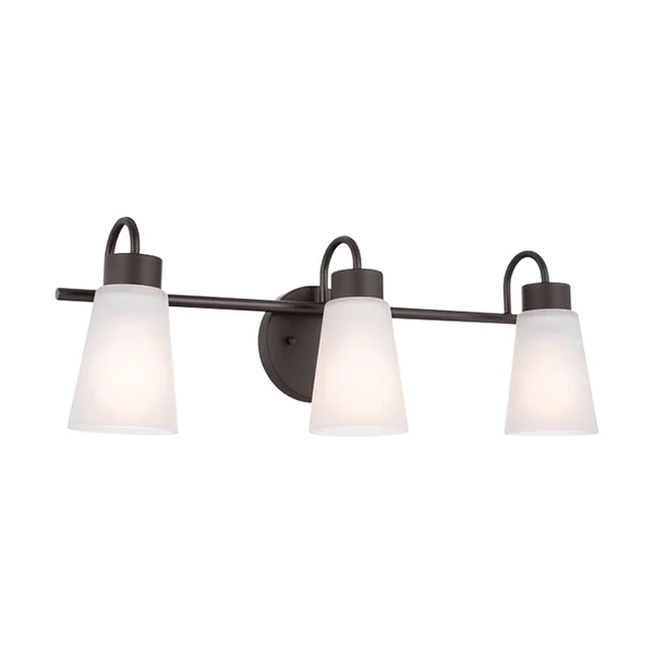 Erma 3-Light Clear Bathroom Vanity Light with Satin Etched Glass, Olde Bronze - Image 2