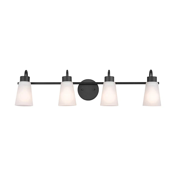 Erma 4-Light Bathroom Vanity Light with Clear Satin Etched Glass, Black