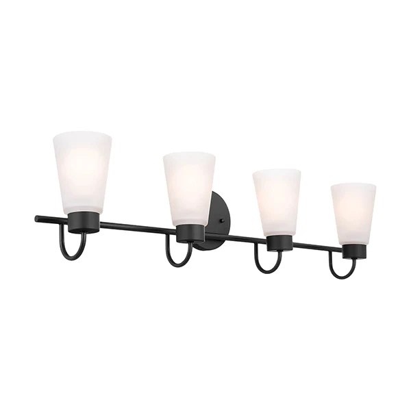 Erma 4-Light Bathroom Vanity Light with Clear Satin Etched Glass, Black - Image 2