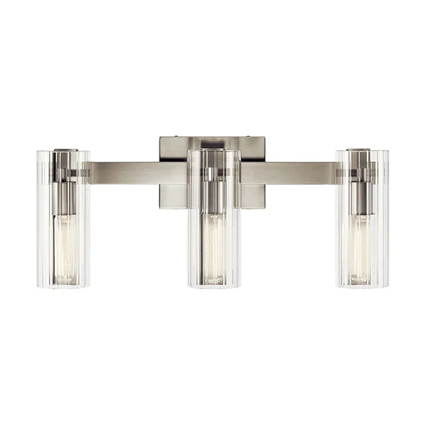 Jemsa 3-Light Bathroom Vanity Light with Clear Fluted Glass, Brushed Nickel