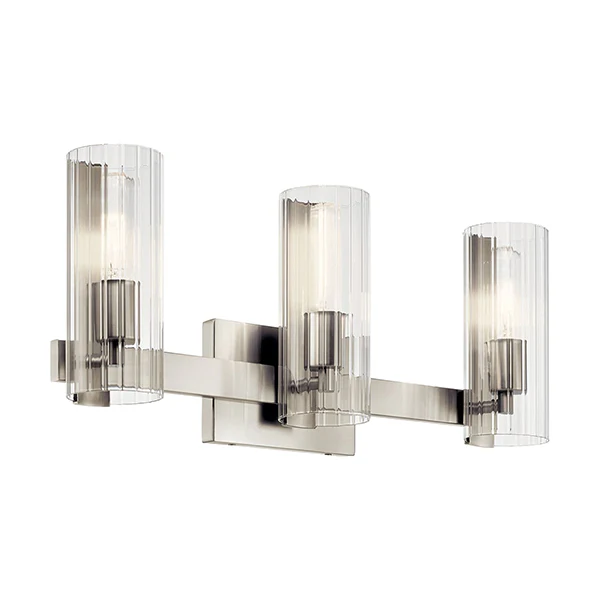 Jemsa 3-Light Bathroom Vanity Light with Clear Fluted Glass, Brushed Nickel - Image 2