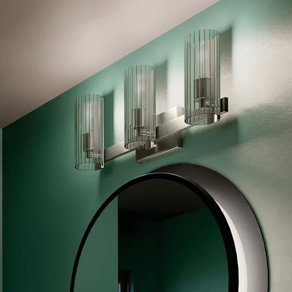 Jemsa 3-Light Bathroom Vanity Light with Clear Fluted Glass, Brushed Nickel - Image 3