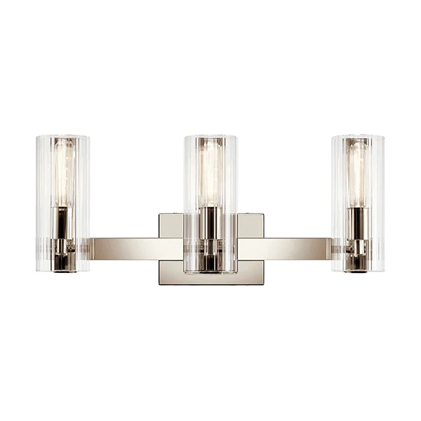 Jemsa 3-Light Bathroom Vanity Light with Clear Fluted Glass, Polished Nickel