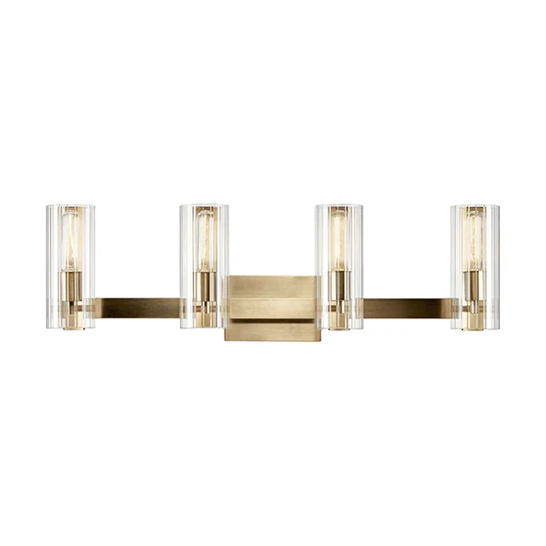 Jemsa 4-Light Bathroom Vanity Light with Clear Fluted Glass, Champagne Bronze