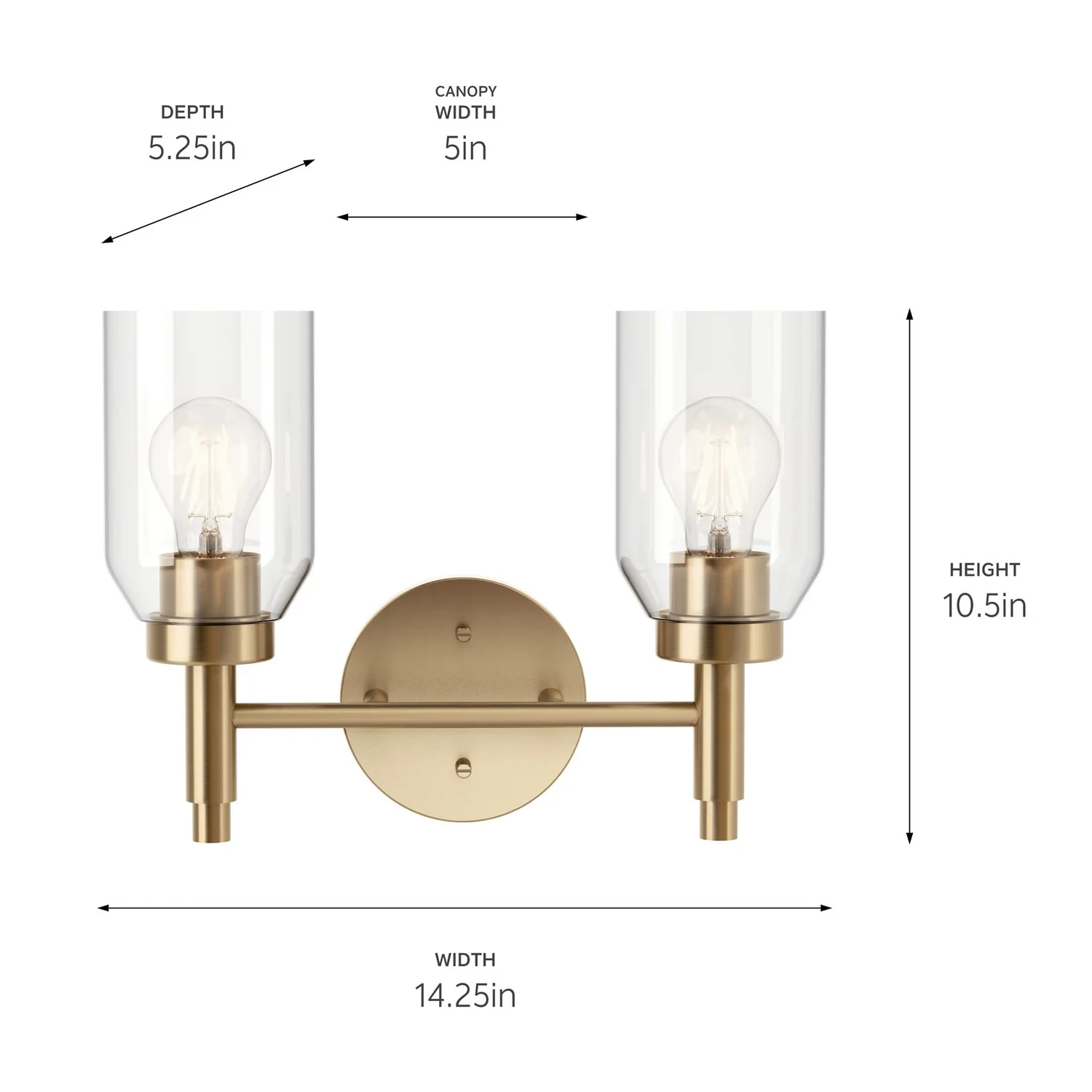 Madden 2-Light Bathroom Vanity Light with Clear Glass, Champagne Bronze - Image 4