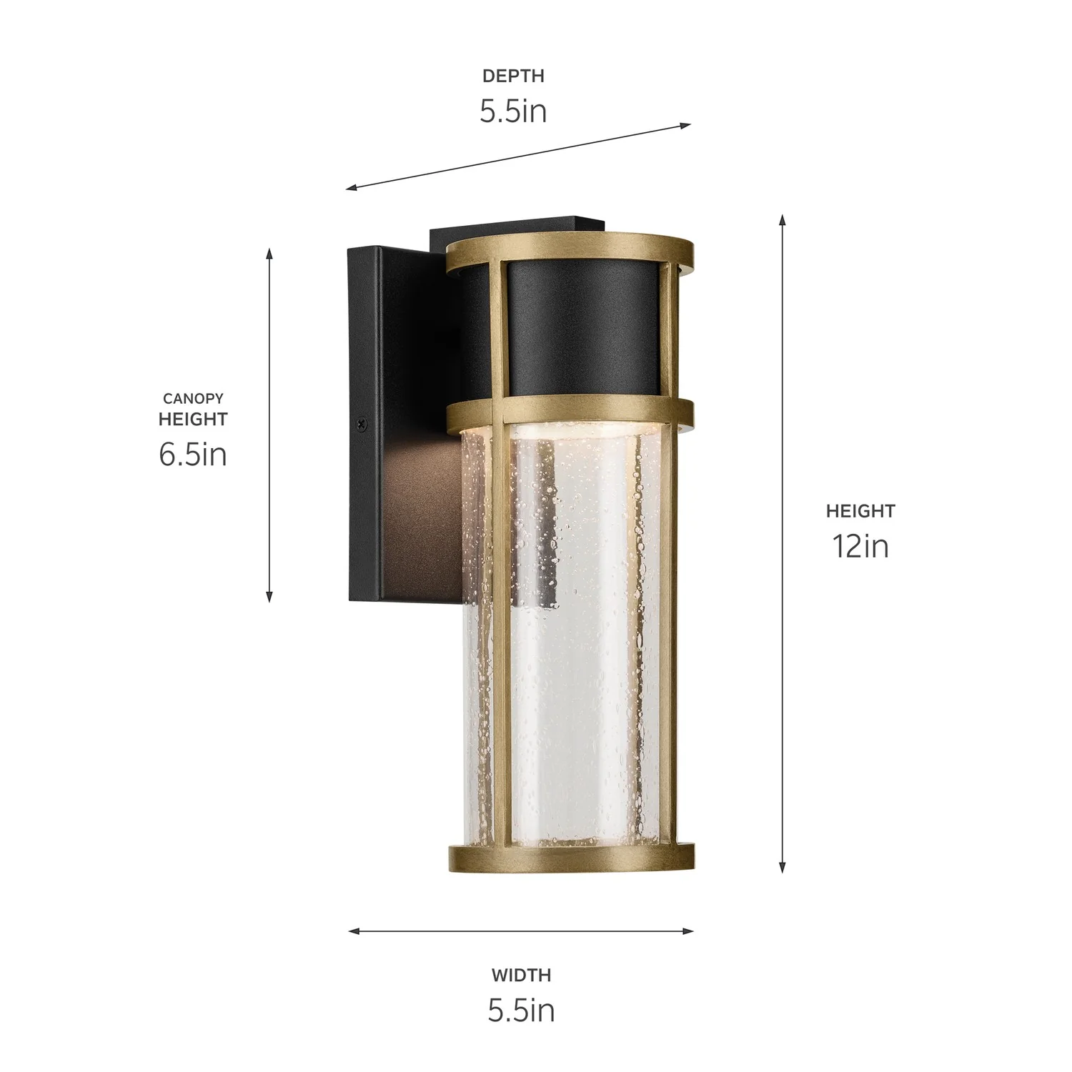 Camillo 1-Light Wall Lantern Sconce Wall Sconce, Textured Black/Natural Brass - Image 5