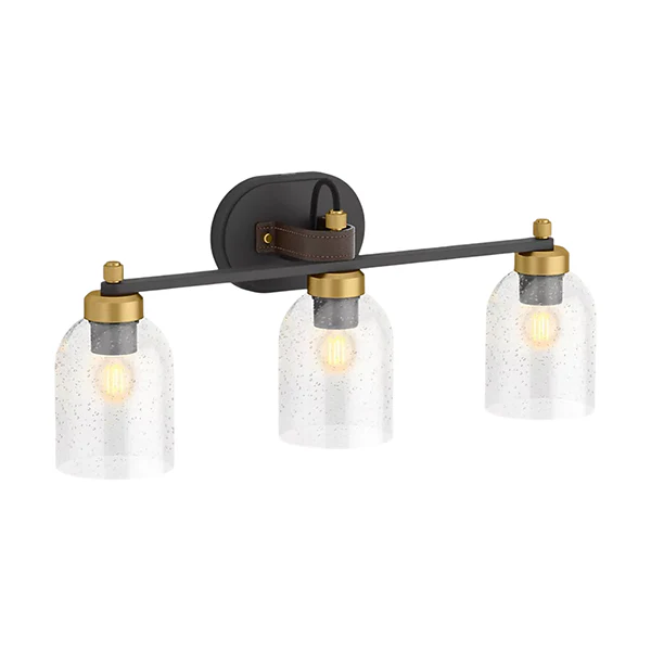Tannage 3-Light 24-9/16 in Sconce, Black Modern Leather