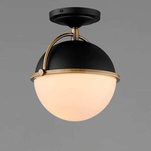 Duke 1-Light Semi-Flush Mount Ceiling Light, Black/Brass - Image 3