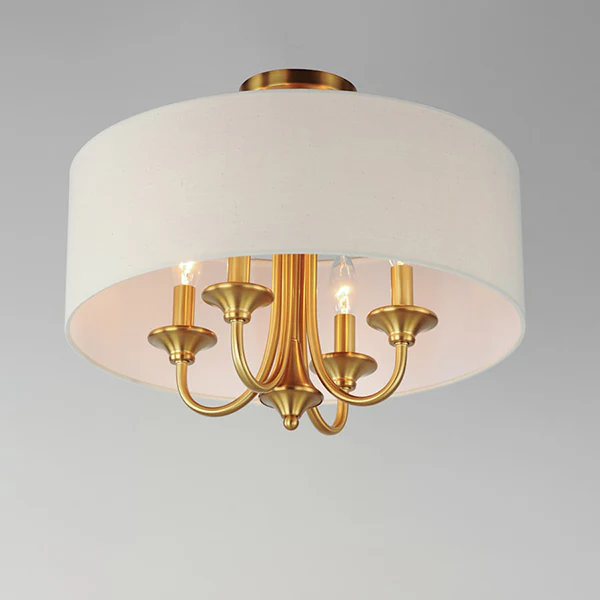 Bongo 4-Light Semi-Flush Drum Mount Ceiling Light, Natural Aged Brass