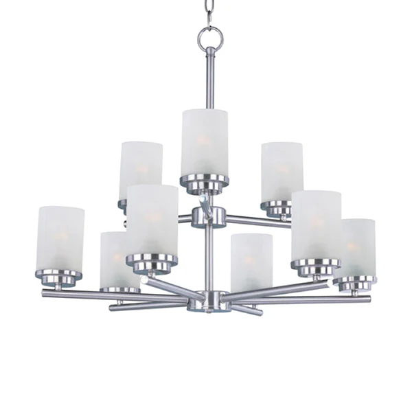 Corona 9-Light 28 in Multi-Tier Chandelier Ceiling Light in Frosted, Satin Nickel