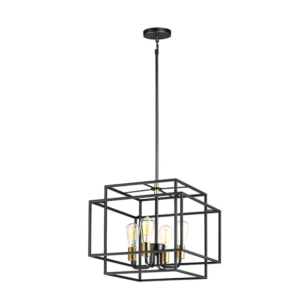 Liner 4-Light Pendant, Black/Satin Brass