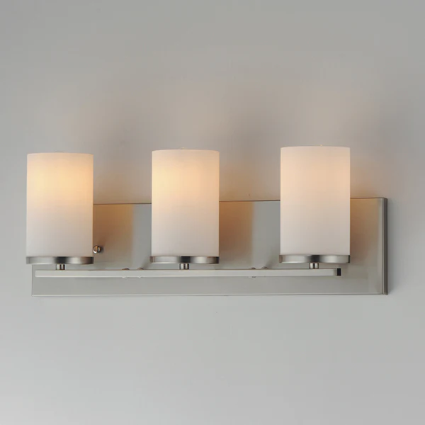 Lateral 3-Light Bathroom Vanity Light with Satin White Glass Shade, Satin Nickel - Image 2
