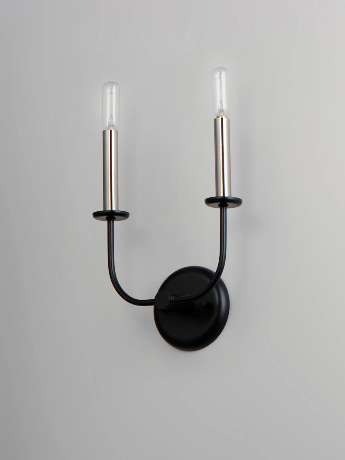 Wesley 2-Light 12 in Candle Style Wall Sconce, Black/Satin Nickel - Image 3