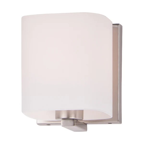 Wrap 1-Light Bathroom Vanity Light with Satin White Glass Shade, Satin Nickel