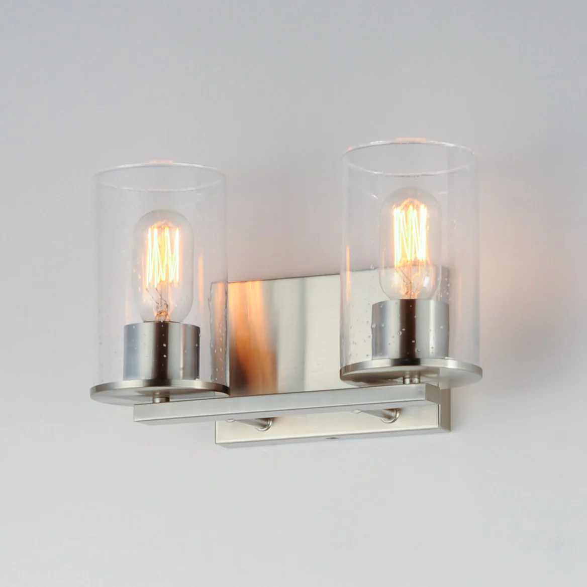 Sleek 2-Light Bathroom Vanity Light with Clear Seedy Glass Shade, Satin Nickel - Image 4