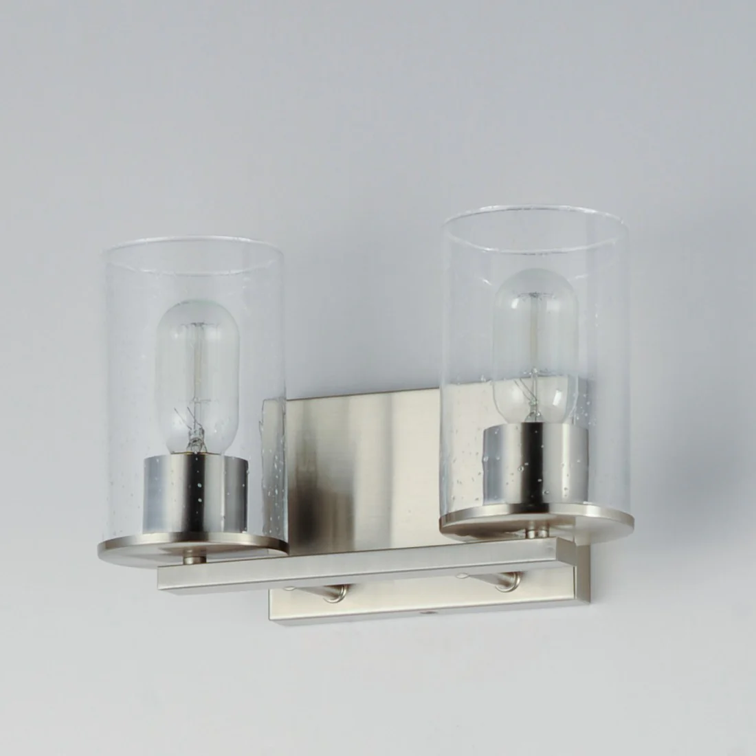 Sleek 2-Light Bathroom Vanity Light with Clear Seedy Glass Shade, Satin Nickel - Image 5